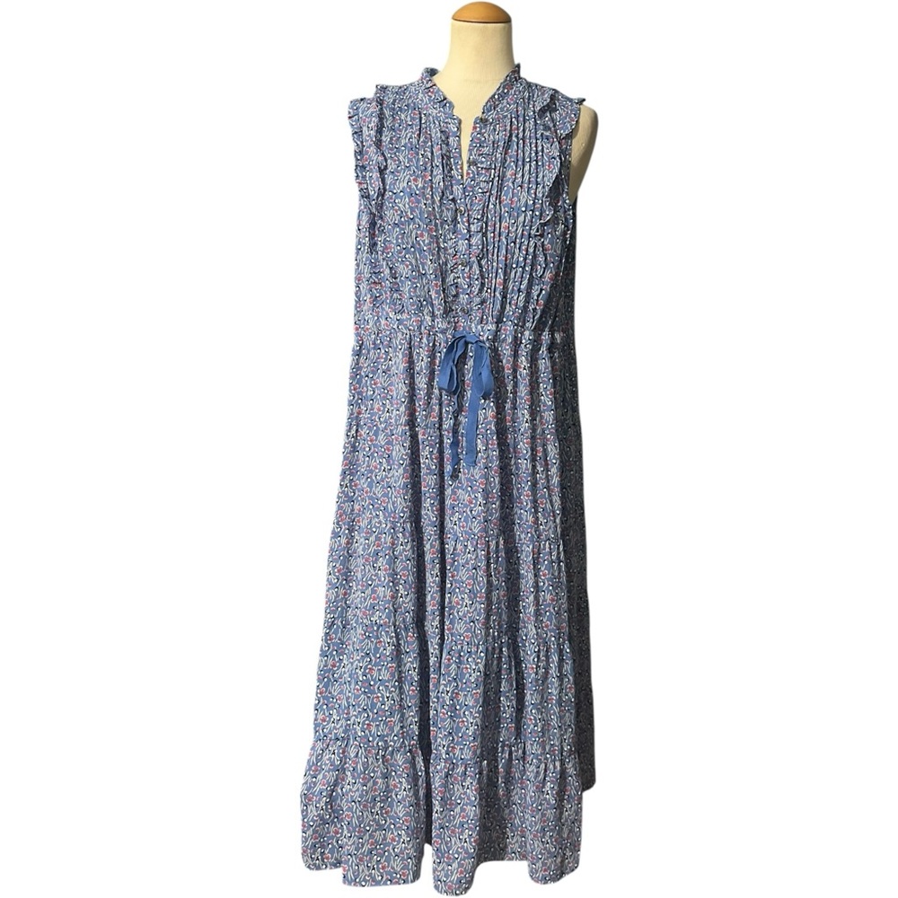 Tommy Hilfiger Floral Sleeveless Cottage Core Tiered Dress Blue Floral Large
